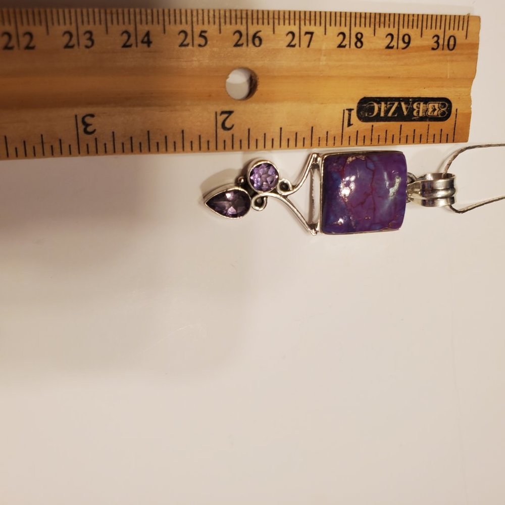 RUBI  ZOISITE  &  AMETHYST  STERLING  SILVER  PENDANT - Picture 6 of 7